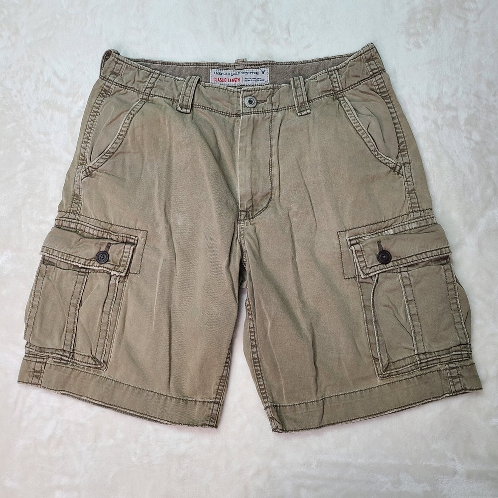 VTG Y2K Abercrombie & Fitch Cargo Shorts Mens 33 Khaki Tan Fatigues Heavy Baggy